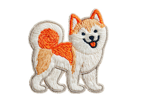 Cute embroidered Shiba Inu dog patch with orange and white fur