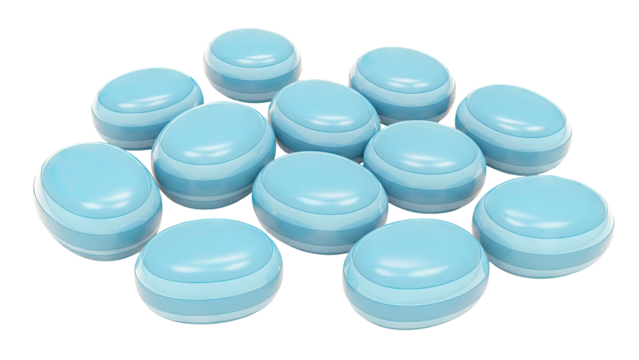 Pile of blue oval candies with striped pattern - Powered by Adobe
