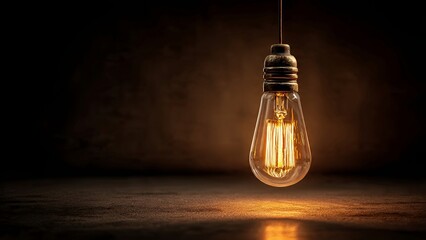 Vintage Light Bulb Glowing on Dark Background