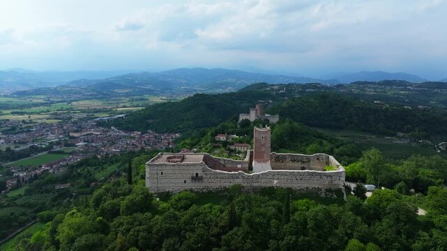 gorgeous green hillside and Castello di Giulietta, writing inspiration for Romeo and Juliet, romantic novel setting in Montecchio Maggiore, Italy