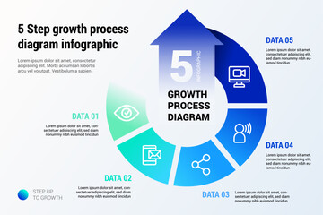 5 Step growth process diagram infographic template, modern workflow business