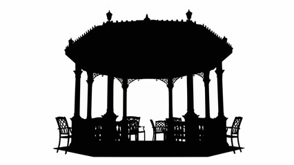 Naklejka premium Silhouette of a Victorian bandstand with chairs and tables.