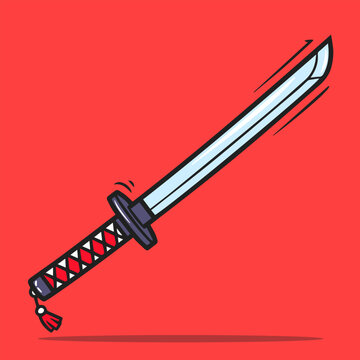 Hero ninja ninjato sword illustration vector icon for kids' hero themes and toy stickers