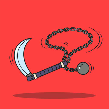 Unique ninja kusarigama illustration vector icon for kids' action stickers and illustrations