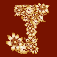 Floral alphabet letter A-Z hand drawn Illustration, Decorative botanical typography for coloring Pages and creative design.Set of flower alphabet.Line art and doodle for t-shirt.Elements with flower.