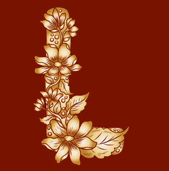 Floral alphabet letter A-Z hand drawn Illustration, Decorative botanical typography for coloring Pages and creative design.Set of flower alphabet.Line art and doodle for t-shirt.Elements with flower.