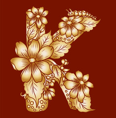 Floral alphabet letter A-Z hand drawn Illustration, Decorative botanical typography for coloring Pages and creative design.Set of flower alphabet.Line art and doodle for t-shirt.Elements with flower.