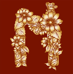 Floral alphabet letter A-Z hand drawn Illustration, Decorative botanical typography for coloring Pages and creative design.Set of flower alphabet.Line art and doodle for t-shirt.Elements with flower.