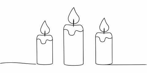 Minimalist line art illustration depicting three lit candles in a row