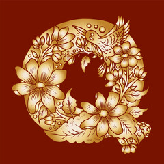 Floral alphabet letter A-Z hand drawn Illustration, Decorative botanical typography for coloring Pages and creative design.Set of flower alphabet.Line art and doodle for t-shirt.Elements with flower.