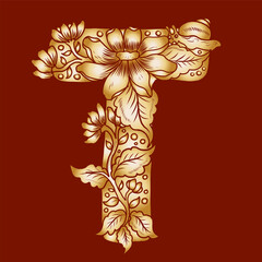 Floral alphabet letter A-Z hand drawn Illustration, Decorative botanical typography for coloring Pages and creative design.Set of flower alphabet.Line art and doodle for t-shirt.Elements with flower.