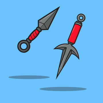Stylized ninja kunai illustration vector icon for kids' martial arts stickers and weapon sets