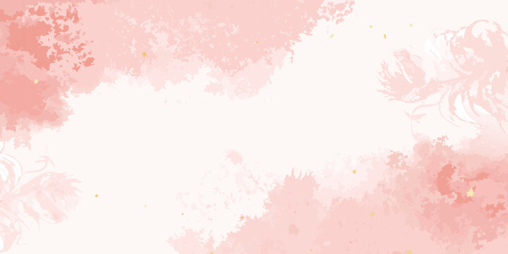 Soft pink watercolor background with floral flourishes and golden accents