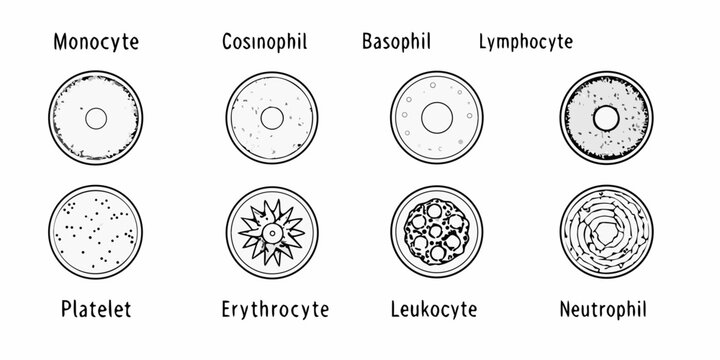 Illustrative depiction of human blood cells monocyte lymphocyte platelet and more