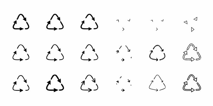 Collection of recycling symbols and plastic identification codes in monochrome style