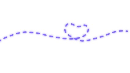 Blue dashed line forming a heart shape path on white background, minimal romantic illustration with glowing effect, love concept design suitable for Valentine themes, invitations, cards