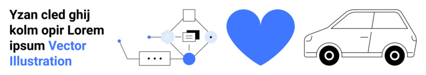 Technology, connectivity, love, transportation, electronics, mobility. Abstract circuit next to a heart and a car icon. Technology and transportation conceptual