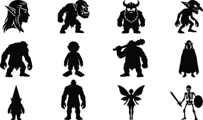 Fantasy RPG Character Race Silhouettes - Elf, Orc, Dwarf, Goblin, Skeleton, and Warrior Avatar Icons  © ArtMint