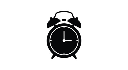 A striking black silhouette of a classic alarm clock showing approximately ten past the hour silhouette