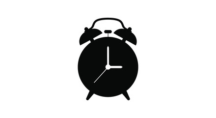 A striking black silhouette of a classic twin bell alarm clock showing the time silhouette