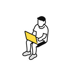 ノートパソコンで仕事をするフリーランス男性のシンプルなベクターアイコンイラスト
