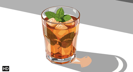 Refreshing iced tea with mint and ice in a glass. © jaka-Stock