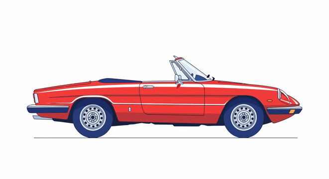 Red vintage convertible car illustration on white background