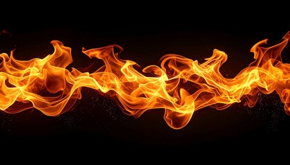 A horizontal, fiery wave on a black background; intense orange and yellow flames
