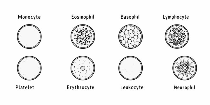 Illustrative diagram of human blood cells monocyte lymphocyte platelet and more