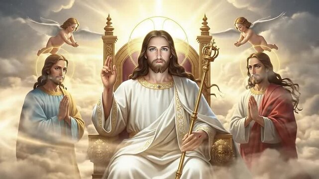 Jesus Christ sitting on majestic divine throne in heaven
