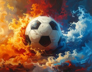 Fiery Football - A Dynamic Fusion of Elements in Sports Art.