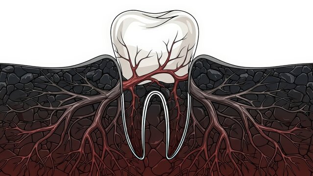 Tooth Anatomy with Visible Roots and Nerves.