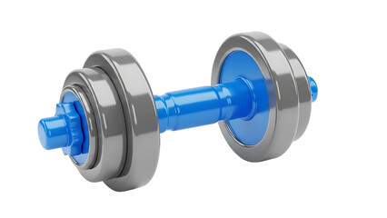 Blue and silver dumbbell isolated on a transparent background fitness weight