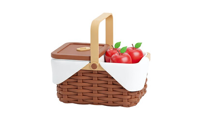 3D Rendered Picnic Basket with Red Apples