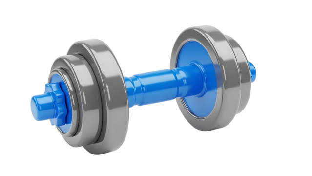 Blue and silver dumbbell isolated on a transparent background fitness weight - Powered by Adobe