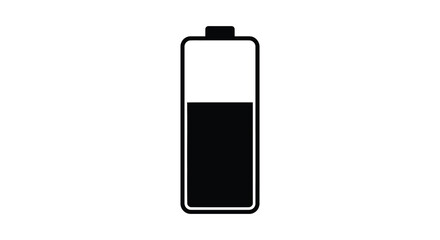 A simple black and white illustration of a battery with half charge a striking silhouette © njhasan