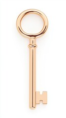 Golden key gleaming against white backdrop, representing success, security, unlocking potential, signaling new opportunities and personal achievement