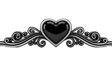 Black Heart with Ornate Swirls