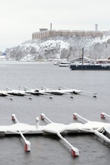 Cityscape of Stockholm with Henriksdalsringen in forground, Sweden in winter