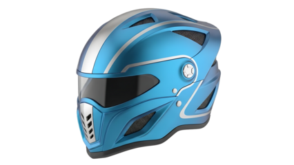 Blue motorcycle helmet with silver accents isolated on a transparent background blue helmet