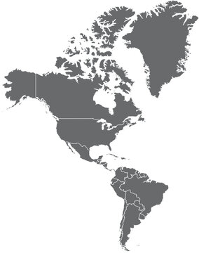 Map of North and South America simple vector illustration showing continents and countries isolated on white background for design