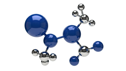 3D molecular model with blue and silver spheres