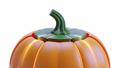 3D Rendered Pumpkin Icon with Glowing Orange and Green Elements