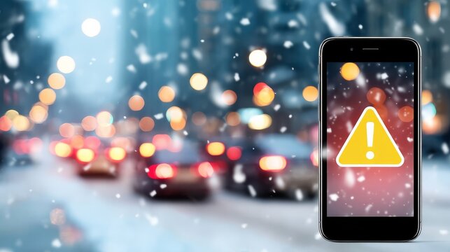 A winter weather warning alerts urban residents during heavy snowfall.