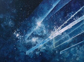 Abstract cosmic scene with glowing blue translucent structures and scattered light