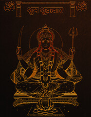 Hindu Goddess Santoshi Mata Golden Line Art with Shubh Shukravar Hindi Text