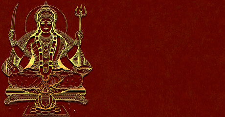Santoshi Maa Golden Line Art Illustration on Deep Red Textured Background