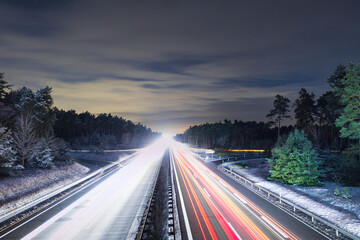 Long Exposure Traffic on a Night Highway with Light Trails