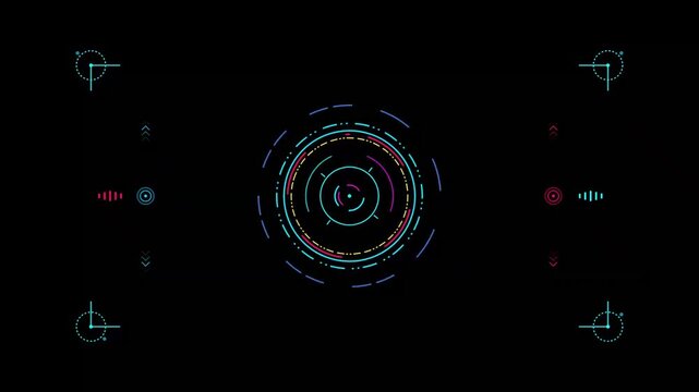 Digital tech background featuring moving dashed strokes and futuristic wireframe animation