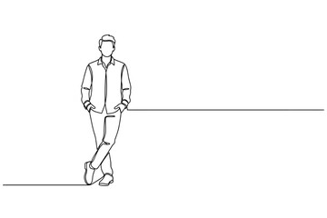Continuous Line Drawing of a Confident Man Standing with Hands in Pockets (Vector Illustration)